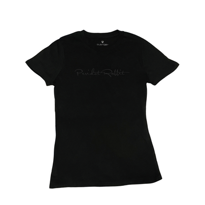 Women’s Peridot Rabbit Signature T-Shirt (Black on Black)